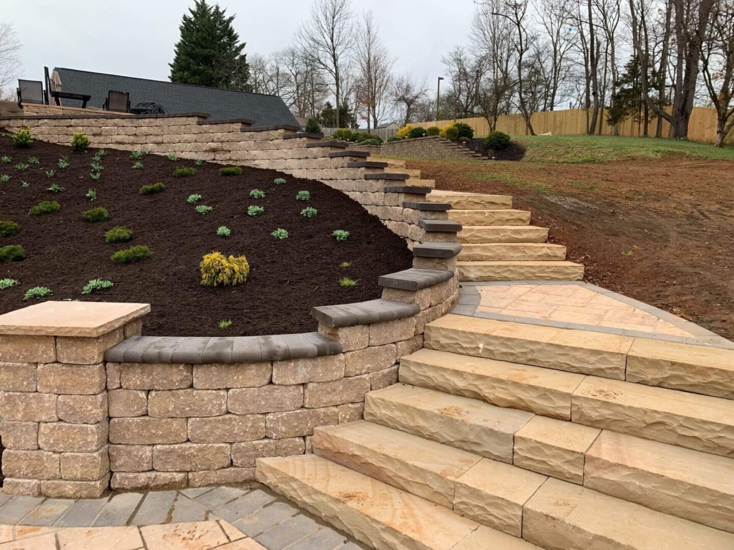 Hardscape stairs, retaining wall and patio