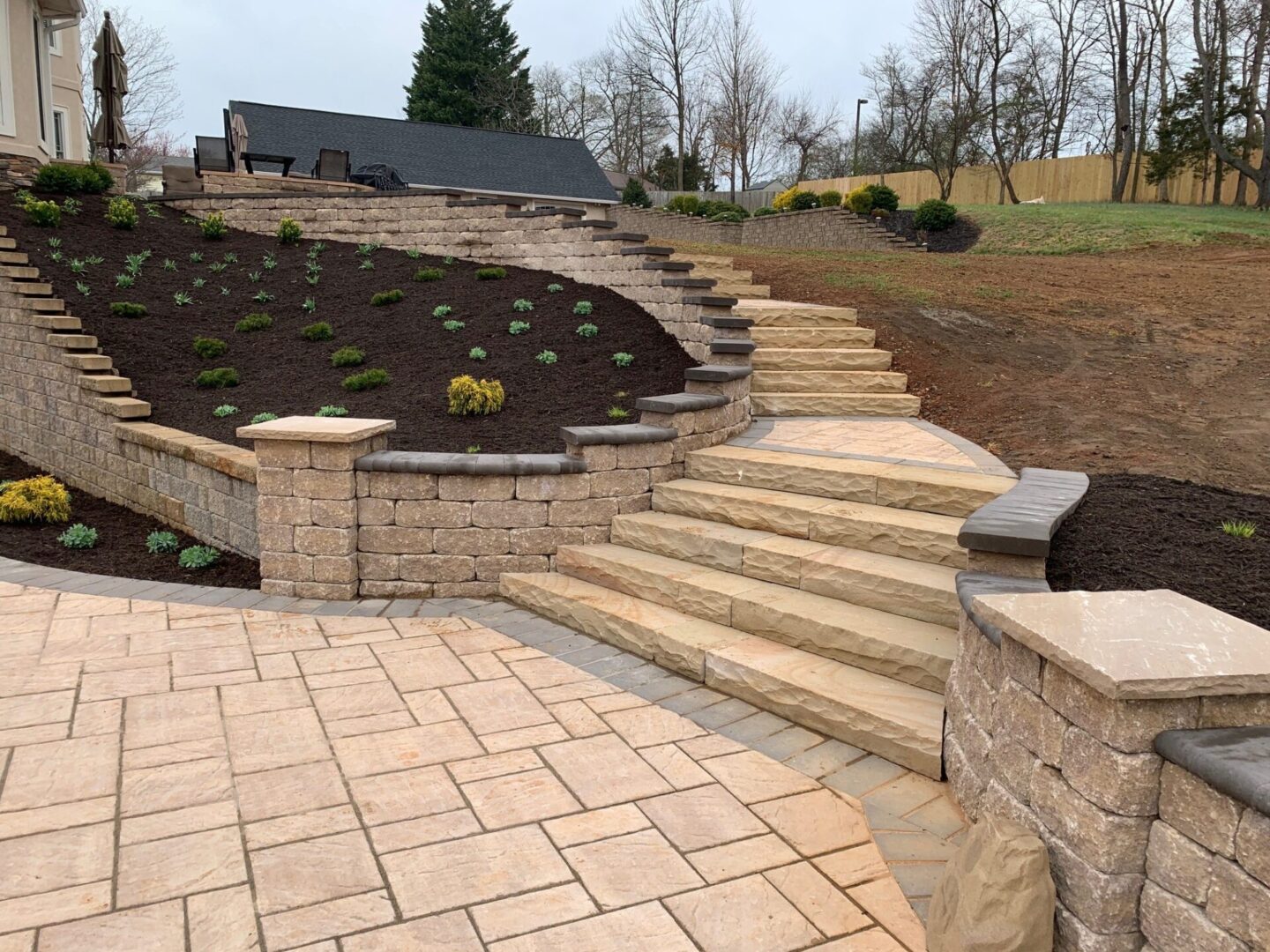 Multi Level Hardscape staris, retaining walls and patio